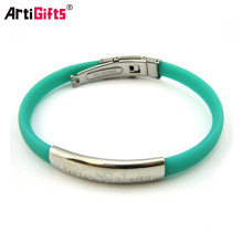 Wholesale Custom Cheap New fashion plain silicone metal cuff bracelet wristband